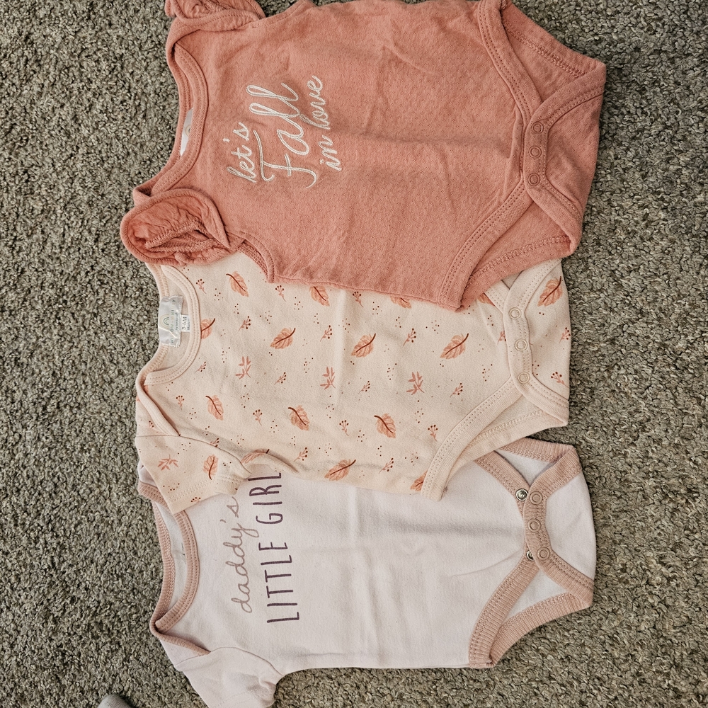 Set of Three Baby Onesies in Pink and Peach